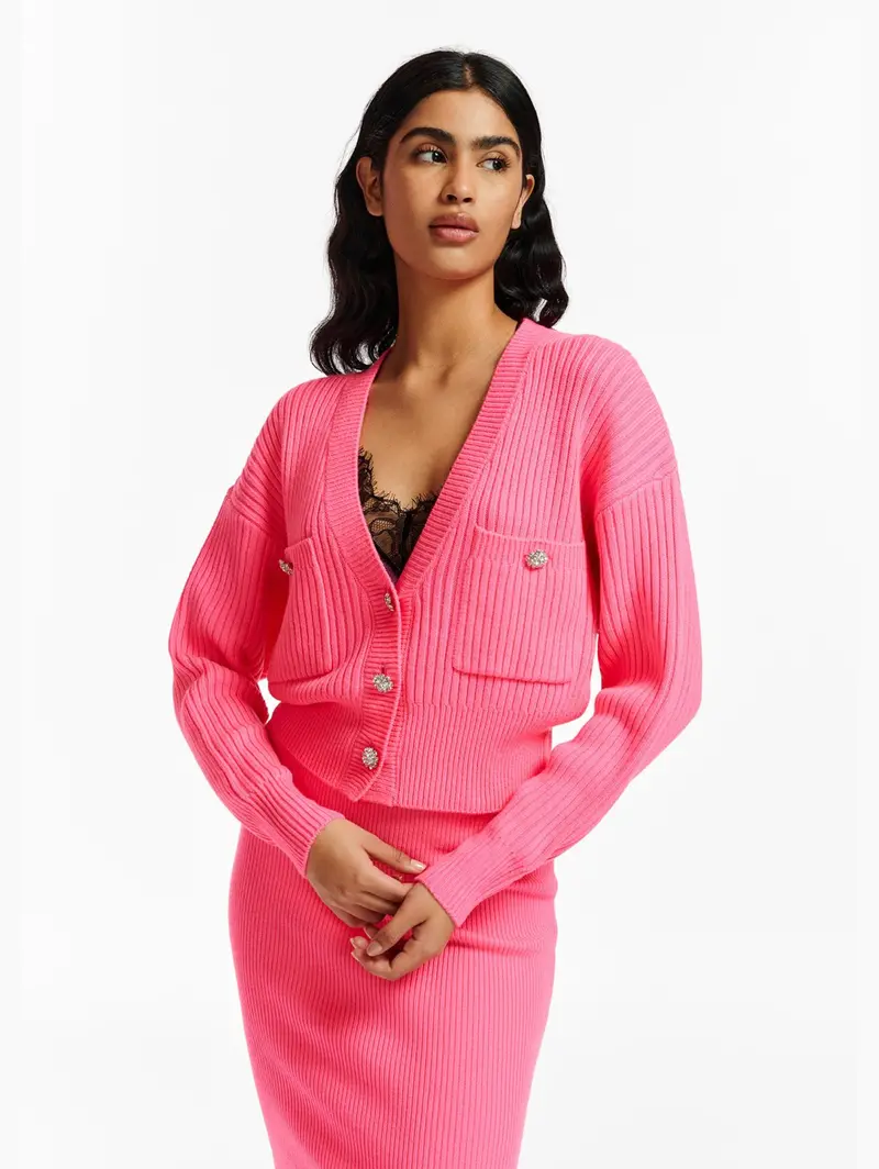 Jewel-Button Pink Cardigan 1