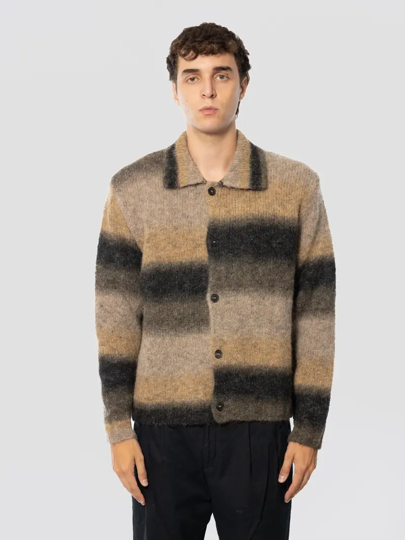 Khaki Alpaca Jersey Knit Cardigan 1