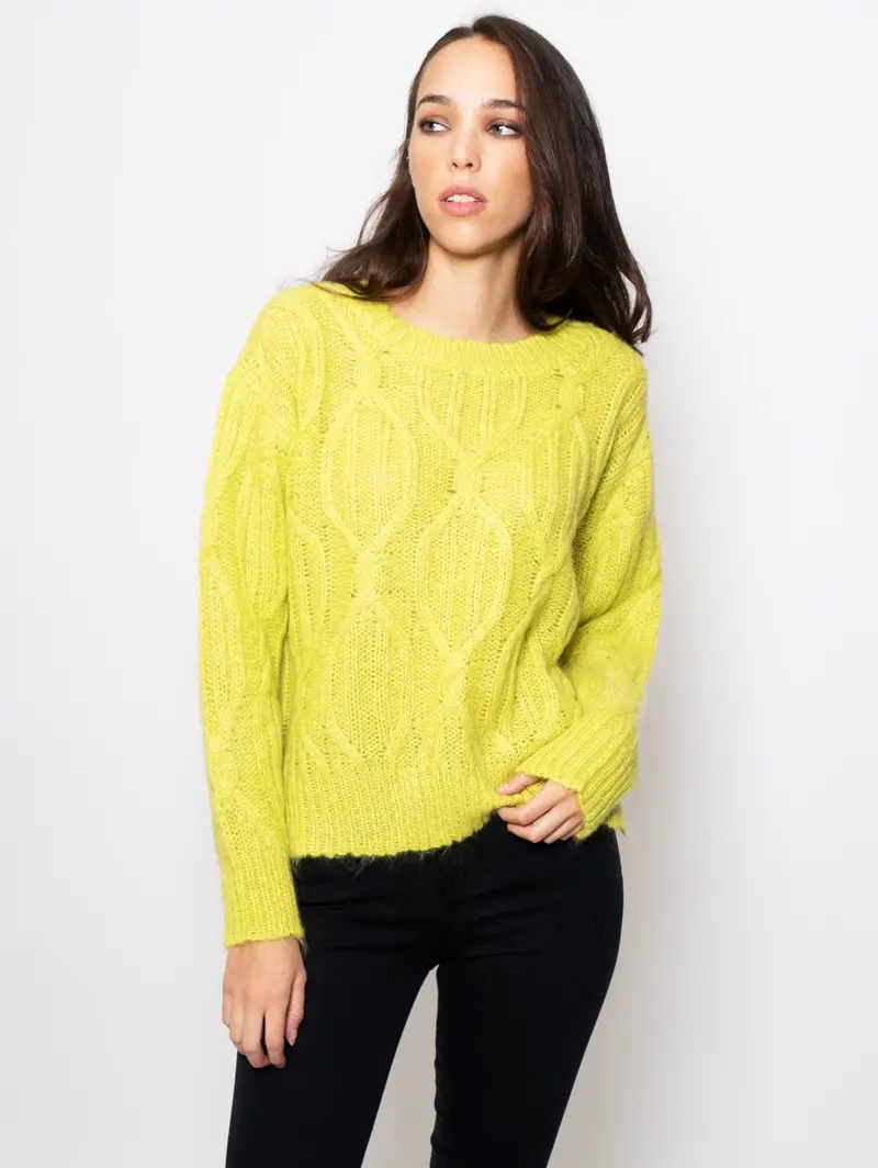 Kiwi Fluorescent Mohair Cable-Knit Sweater 1