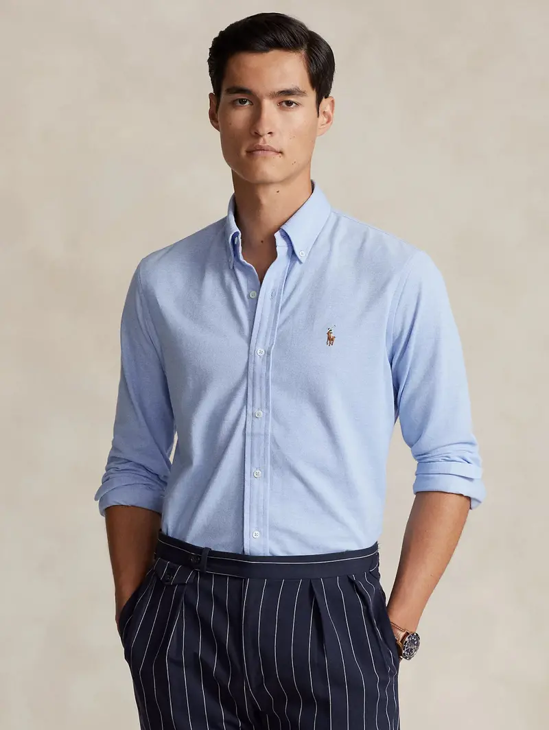 Knit Oxford Shirt In Navy Blue 1