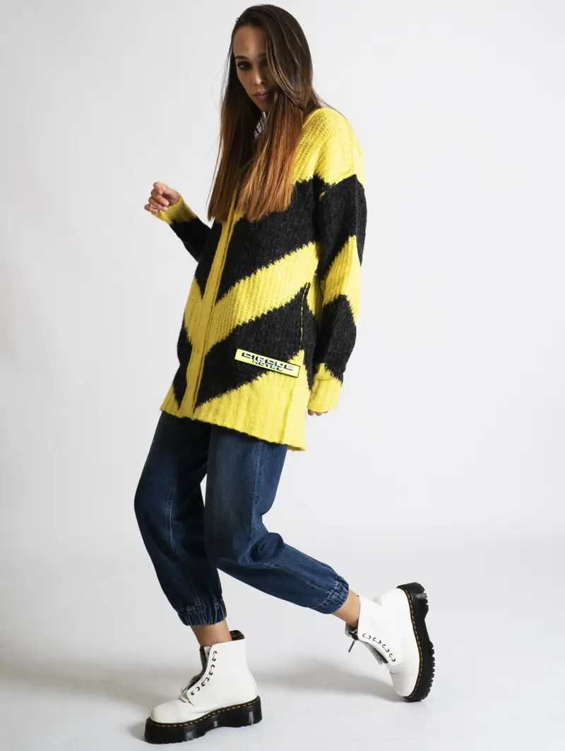 Lemon And Black Oversized Jacquard Cardigan 1