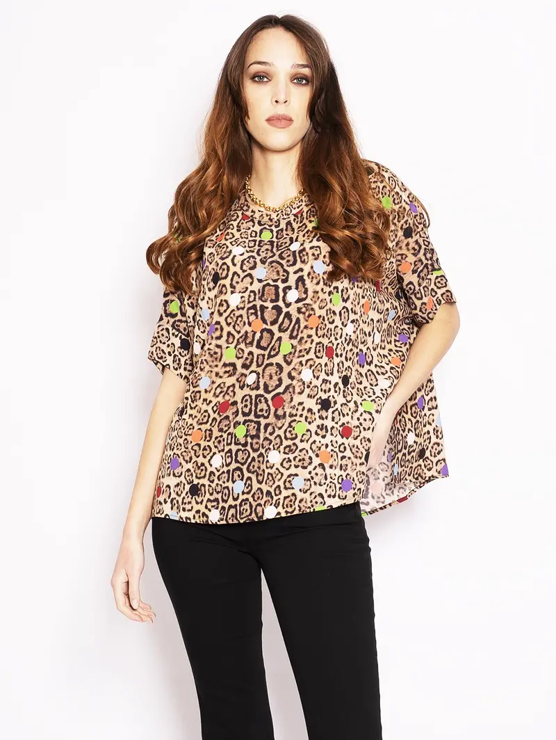 Leopard And Polka Dot Print Top 1