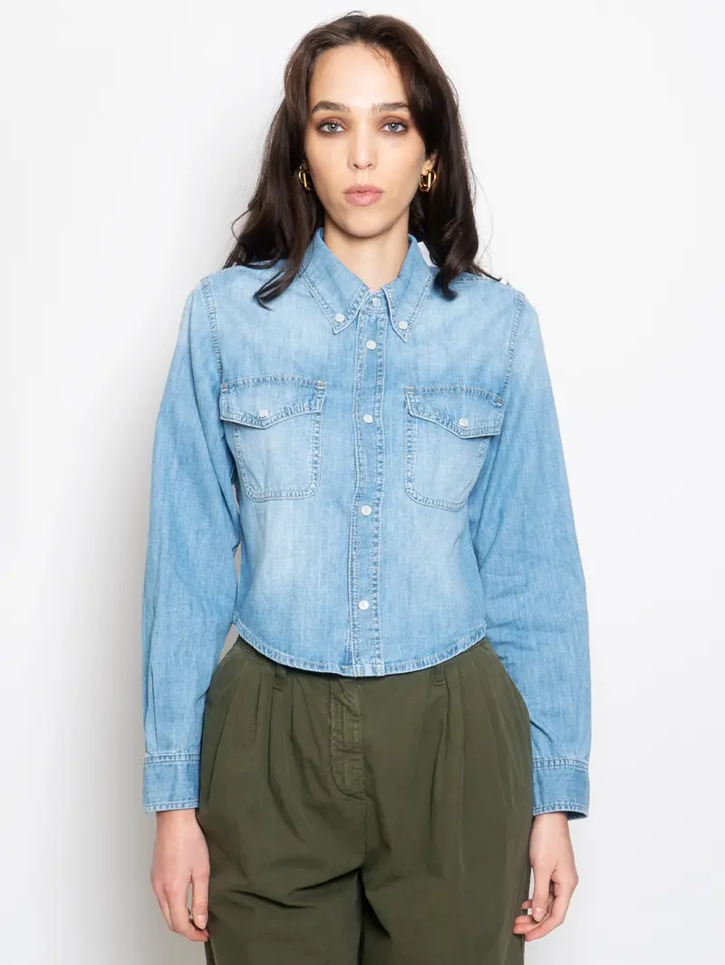 Light Blue Denim Cropped Shirt 1