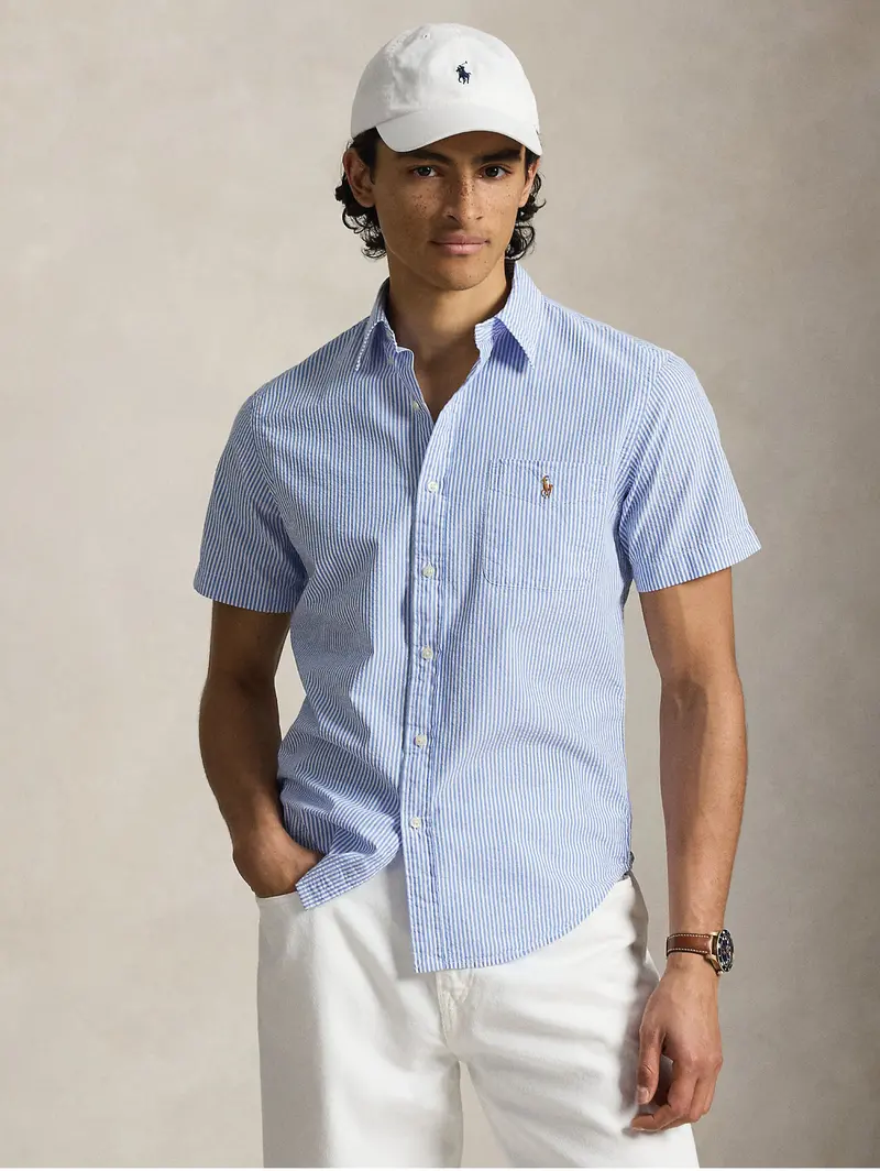 Light Blue Seersucker Short-Sleeve Shirt 1