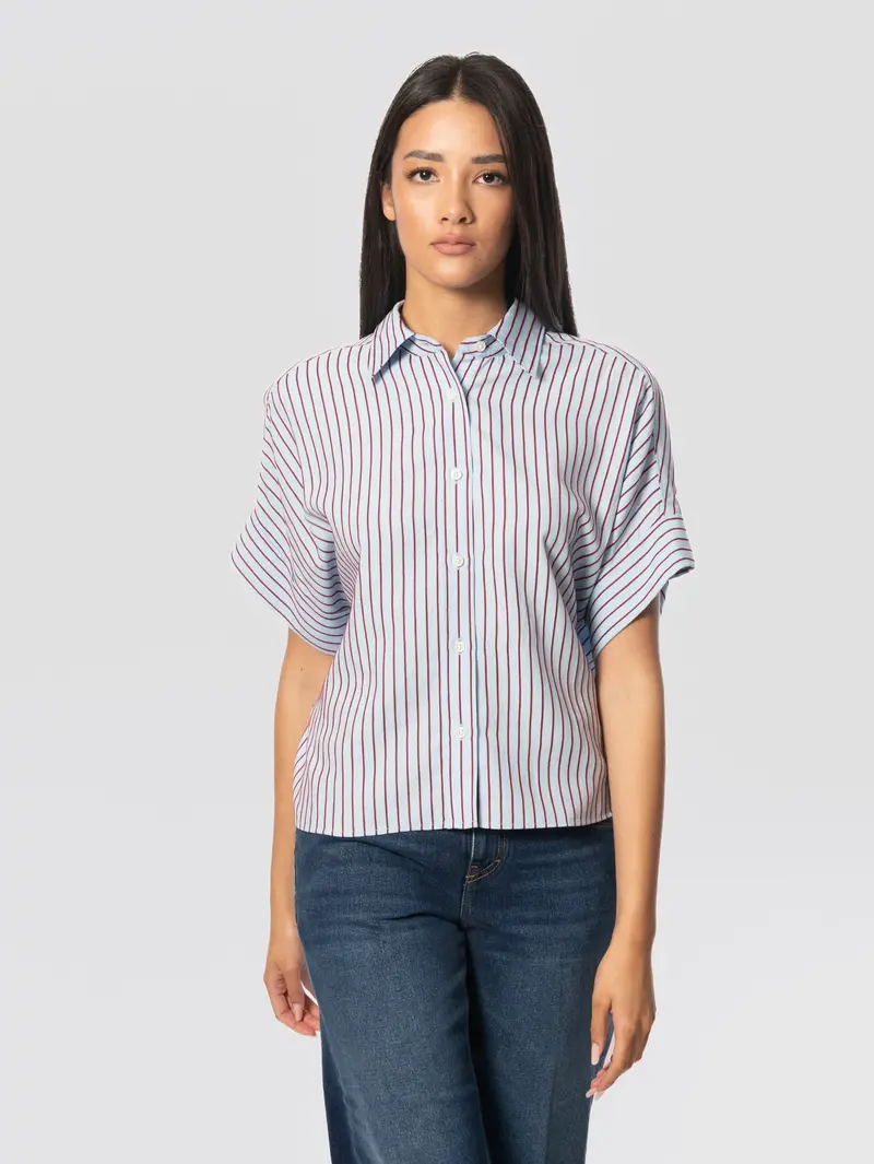 Light Blue Short-Sleeve Viscose Striped Shirt 1