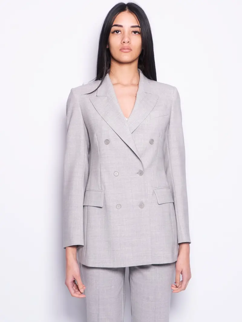 Light Grey Melange Double-Breasted Wool Blazer 1