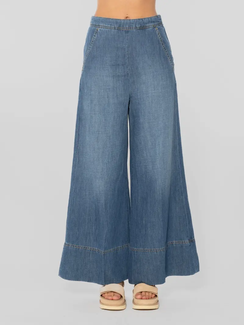 Lightweight Denim Palazzo Jeans In Navy 1
