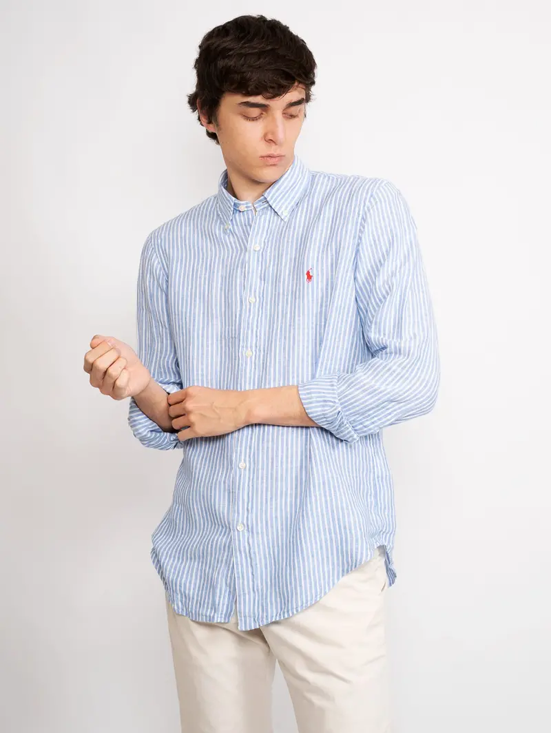 Linen Stripe Shirt – Navy And White 1