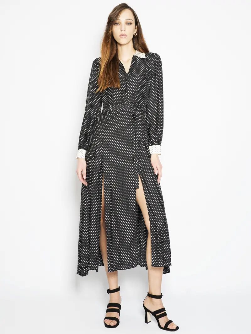 Long Black Dress With Star Motif And Ivory Contrast 1