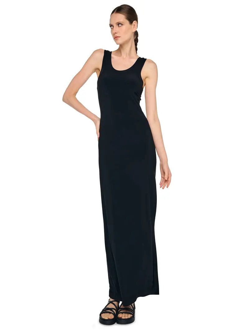 Long Black Jersey Dress With Off-The-Shoulder Neckline 1
