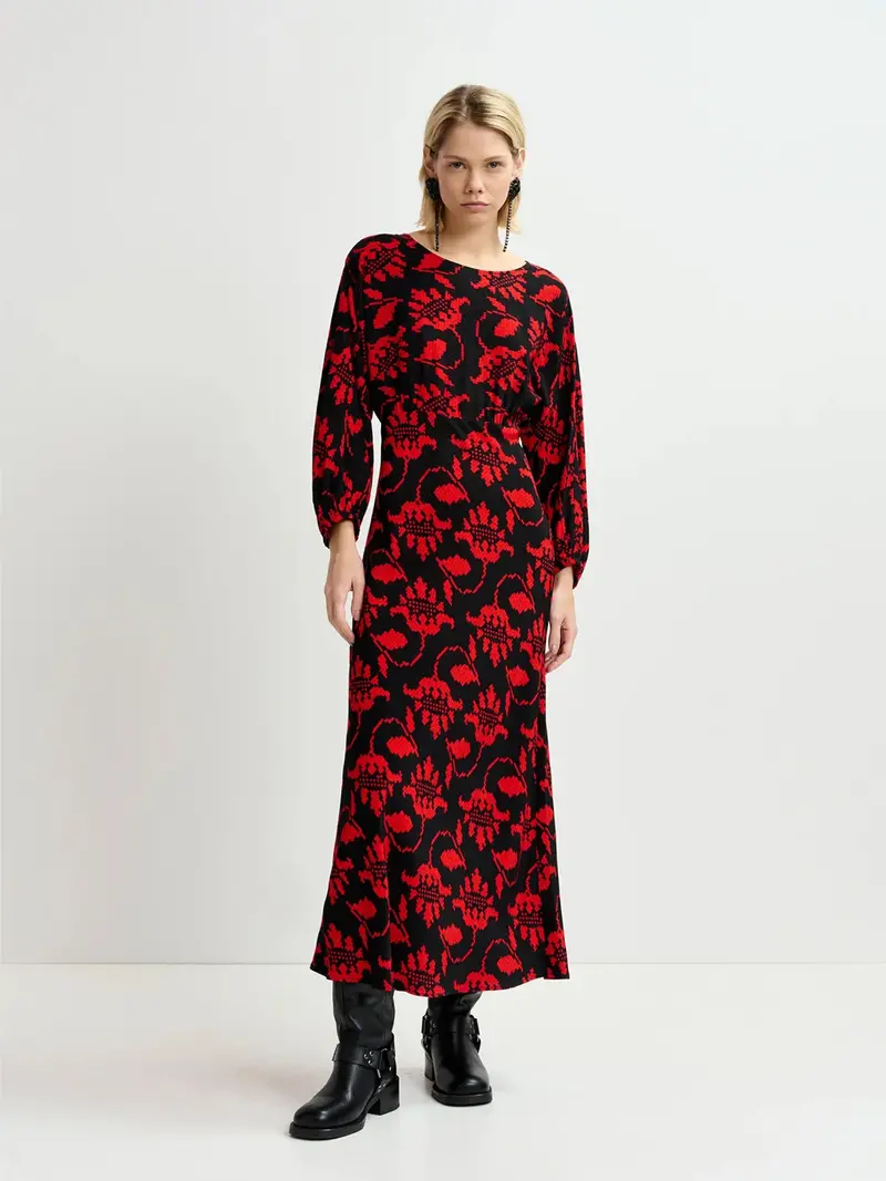 Long Black Printed Dress 1