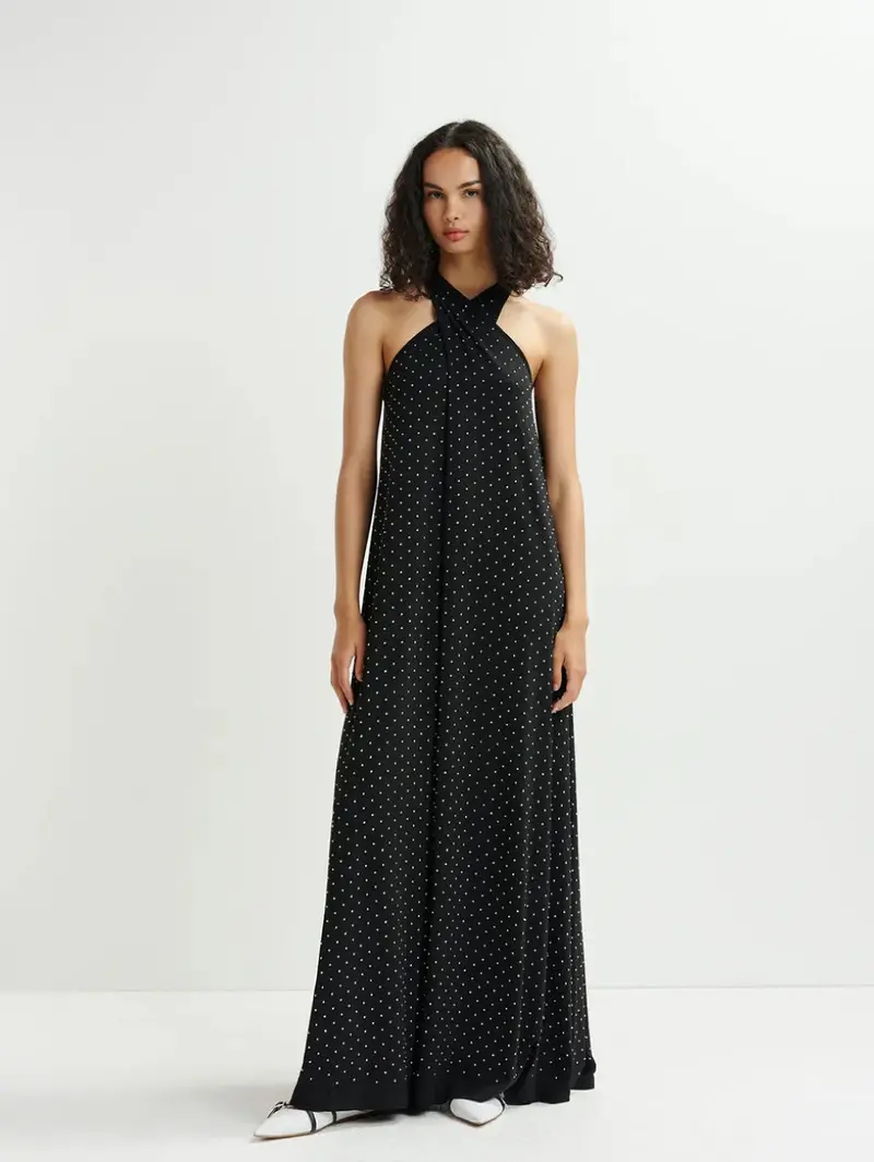 Long Black Rhinestone-Embellished Dress 1