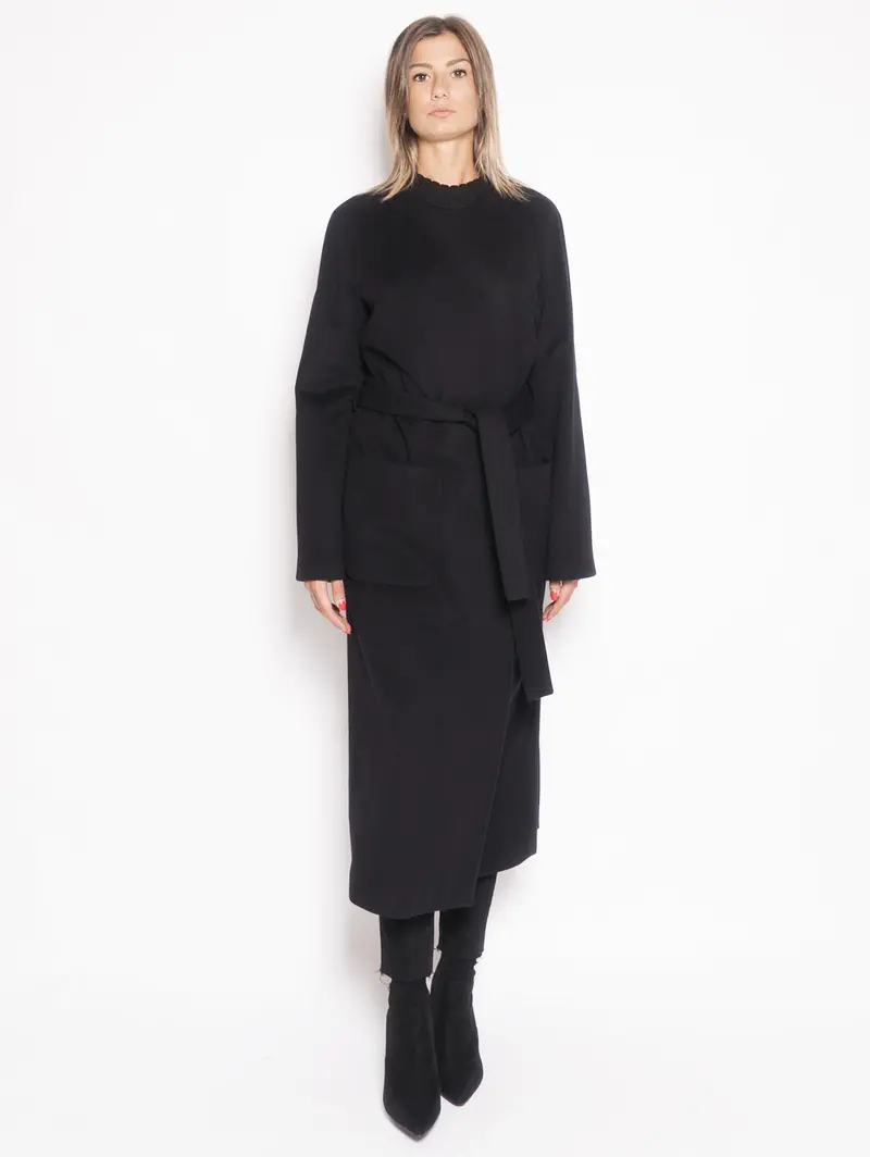 Long Black Robe-Style Coat 1