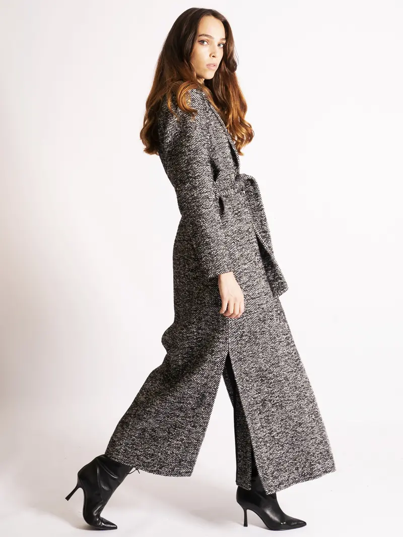 Long Bouclé Coat In Cream And Black 1