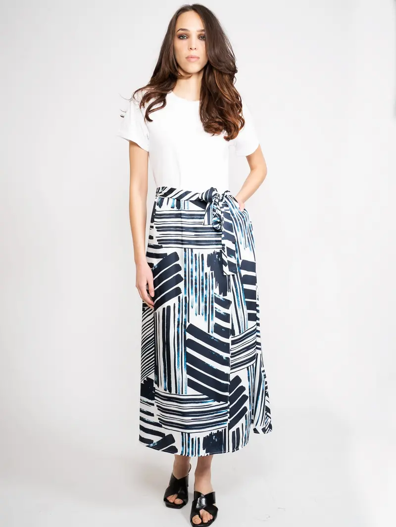 Long Brushstroke-Stripe Dress In White And Blue 1