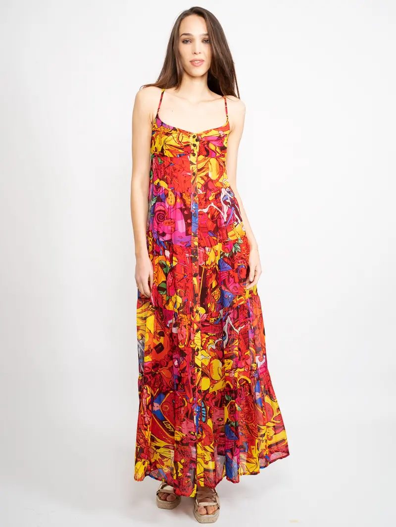 Long Button-Front Dress – Multicolor 1