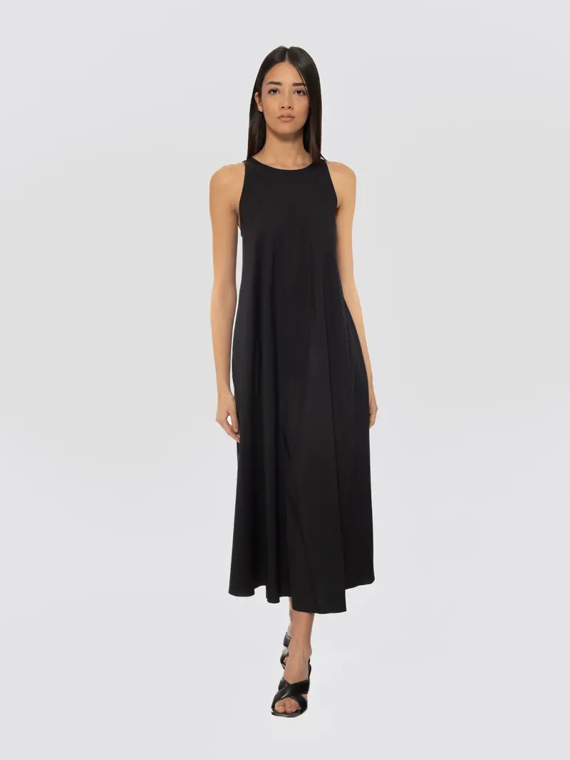 Long Cotton Poplin Dress In Black 1