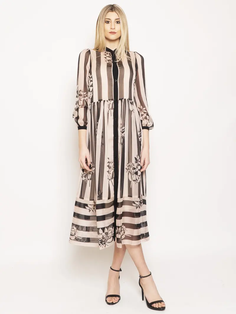 Long Floral-Stripe Dress, Multicolor 1