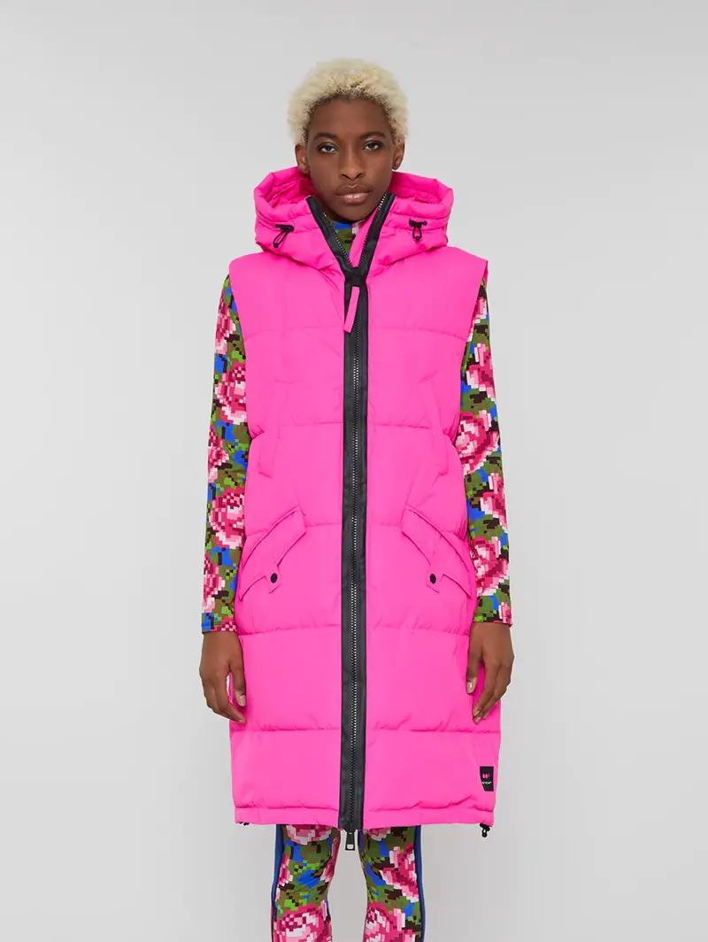 Long Fluorescent Fuchsia Quilted Vest 1