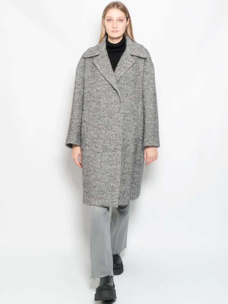 Long Gray Bouclé Wool Coat 1