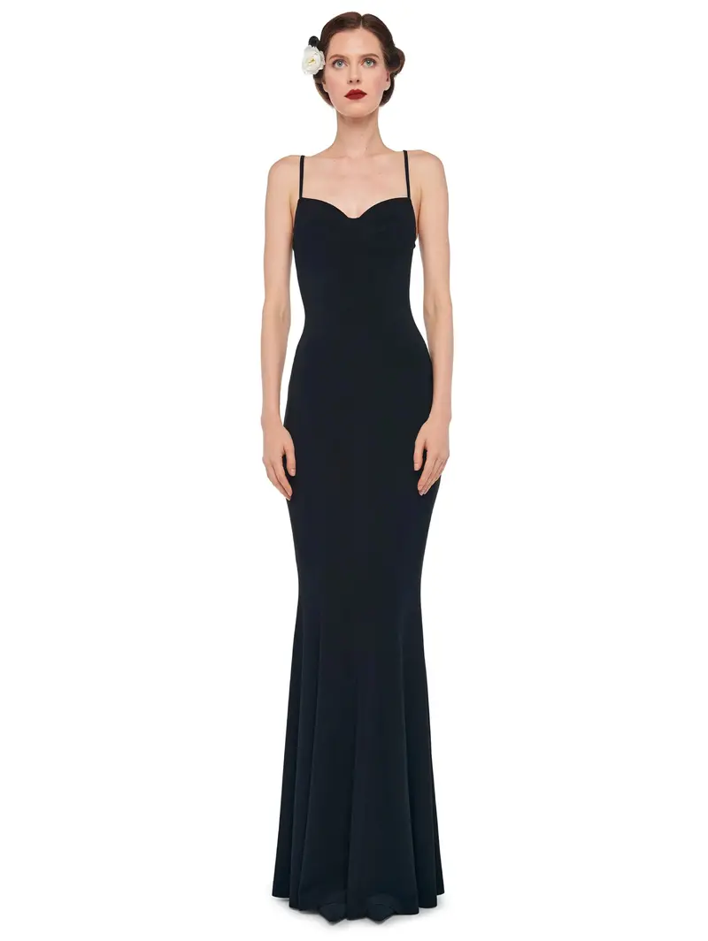 Long Heart-Neckline Black Dress 1