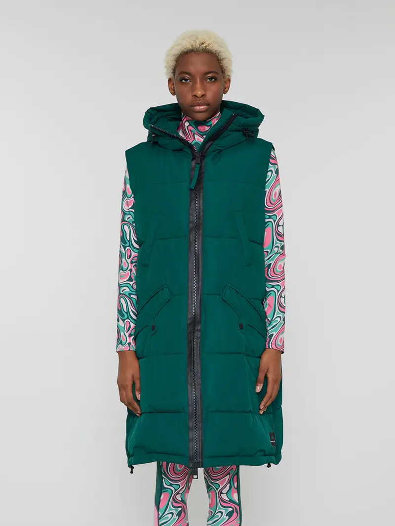 Long Quilted Vest In Peacock Blue 1
