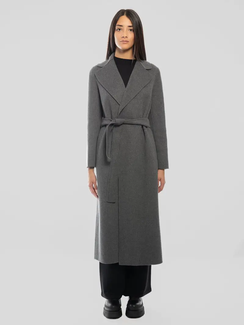 Long Robe-Style Grey Wool Blend Coat By Poldo 1