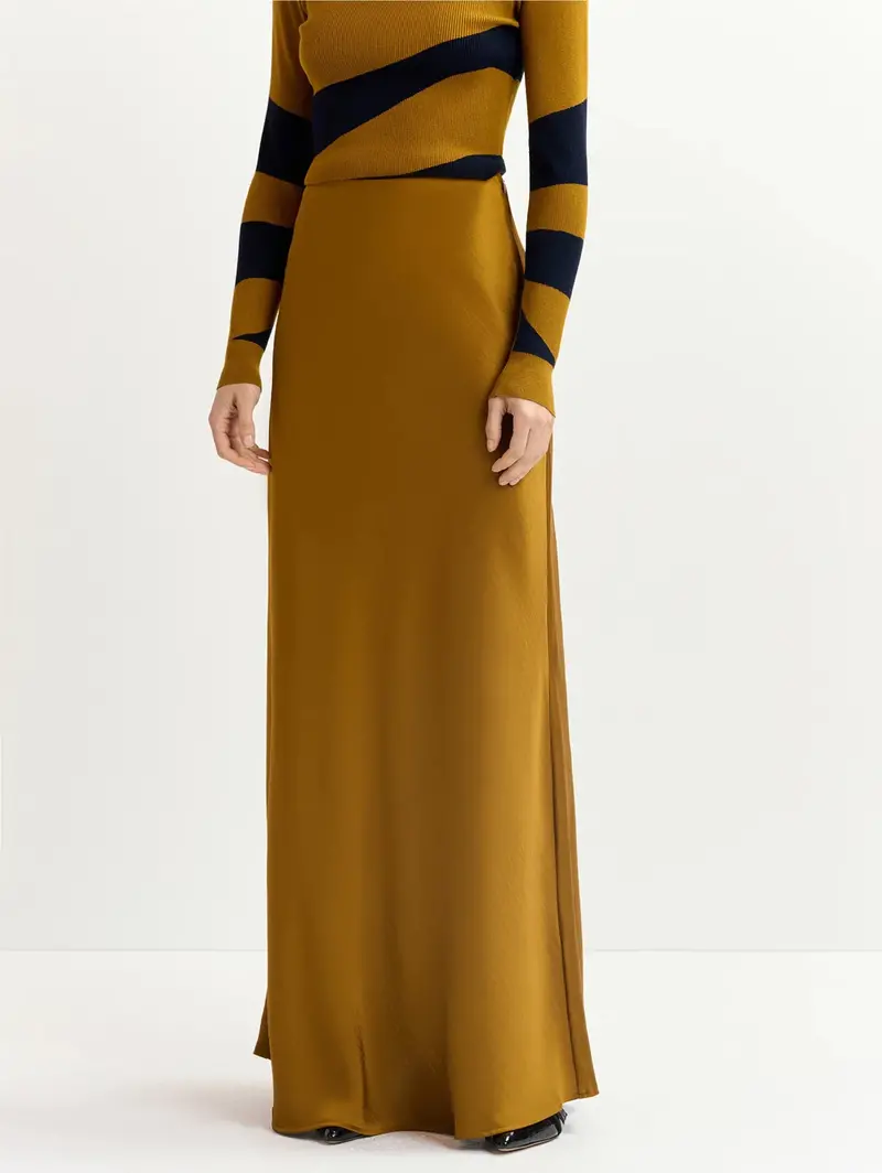 Long Silk Satin Skirt In Bronze 1