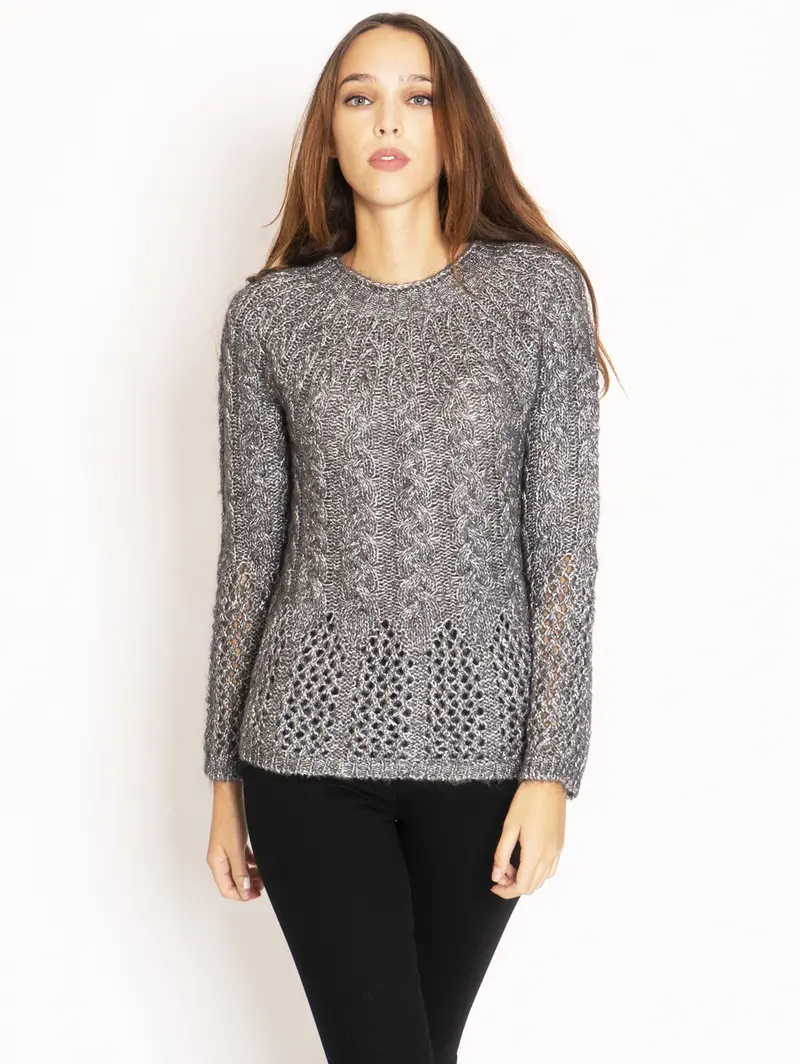 Lurex Cable-Knit Sweater In Storm Gray 1