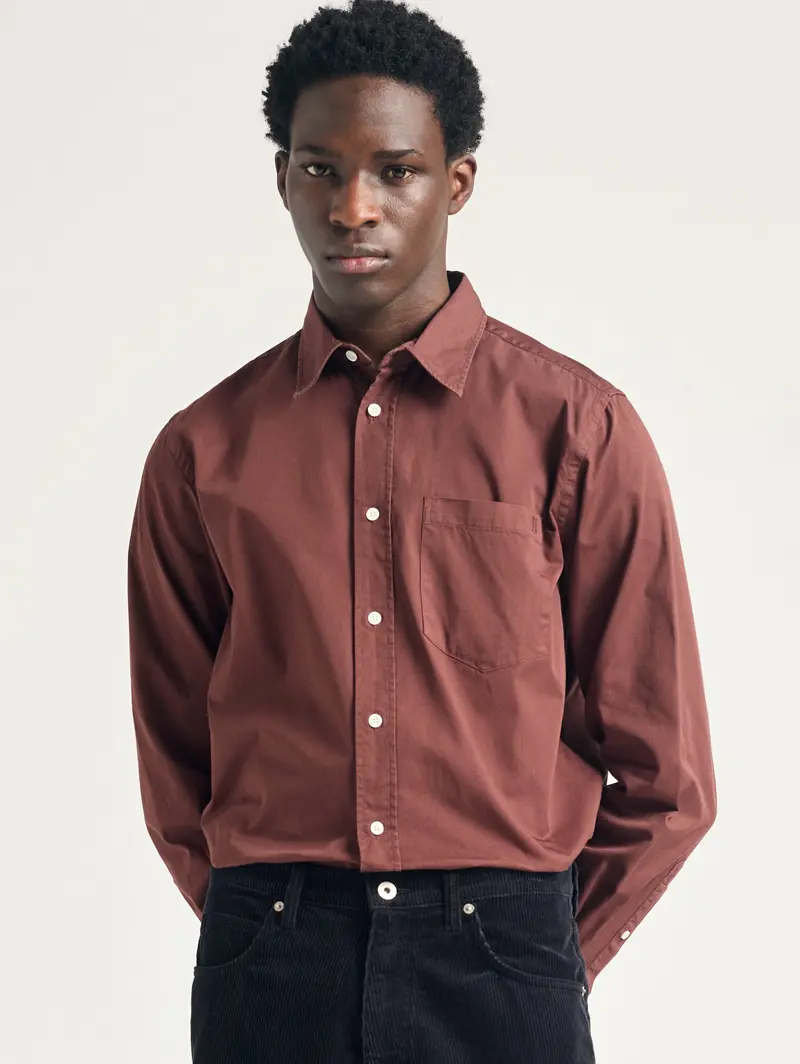 Mahogany Solid-Color Cotton Twill Shirt 1