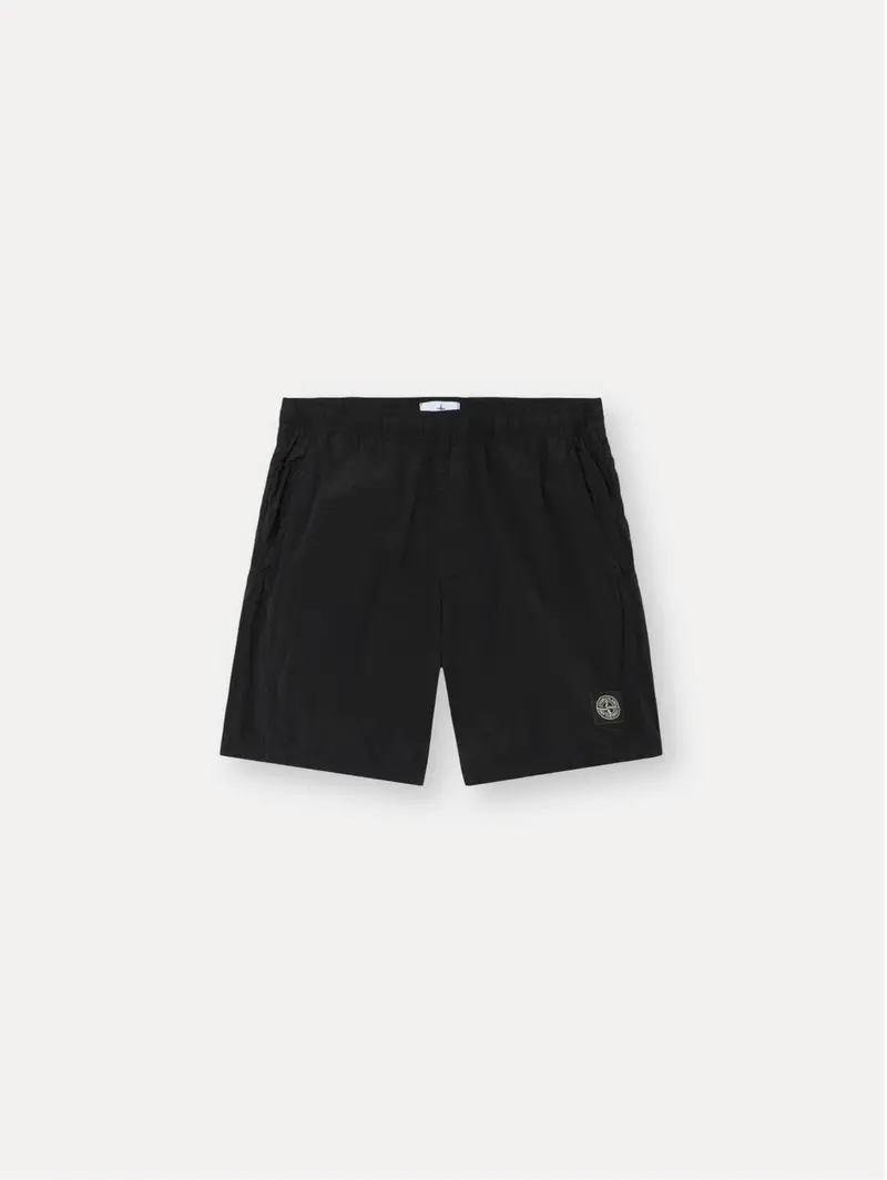 Metallic Black Nylon Swim Trunks 1