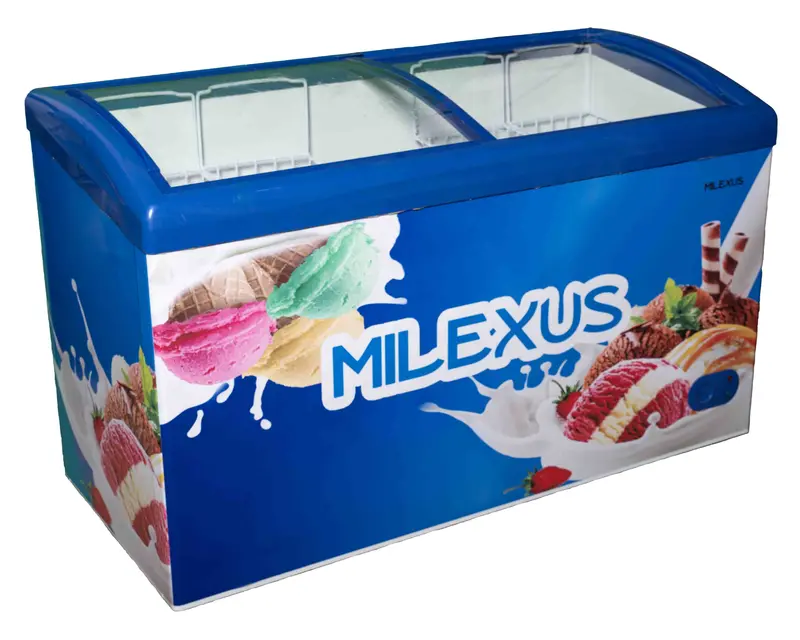 Milexus Curved Glass Door Commercial Freezer Display Unit 1