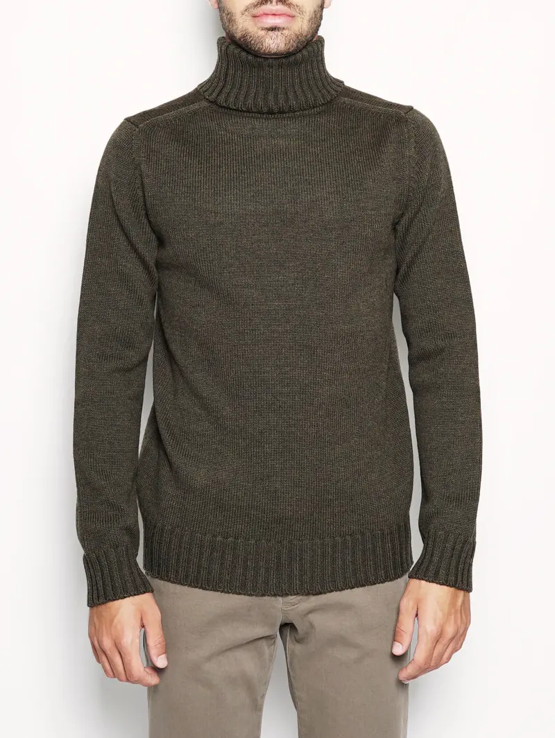 Military Green Turtleneck Wool Sweater 1