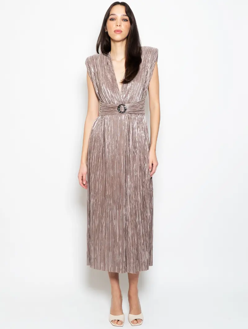 Mocha Knit Pleated Long Dress 1