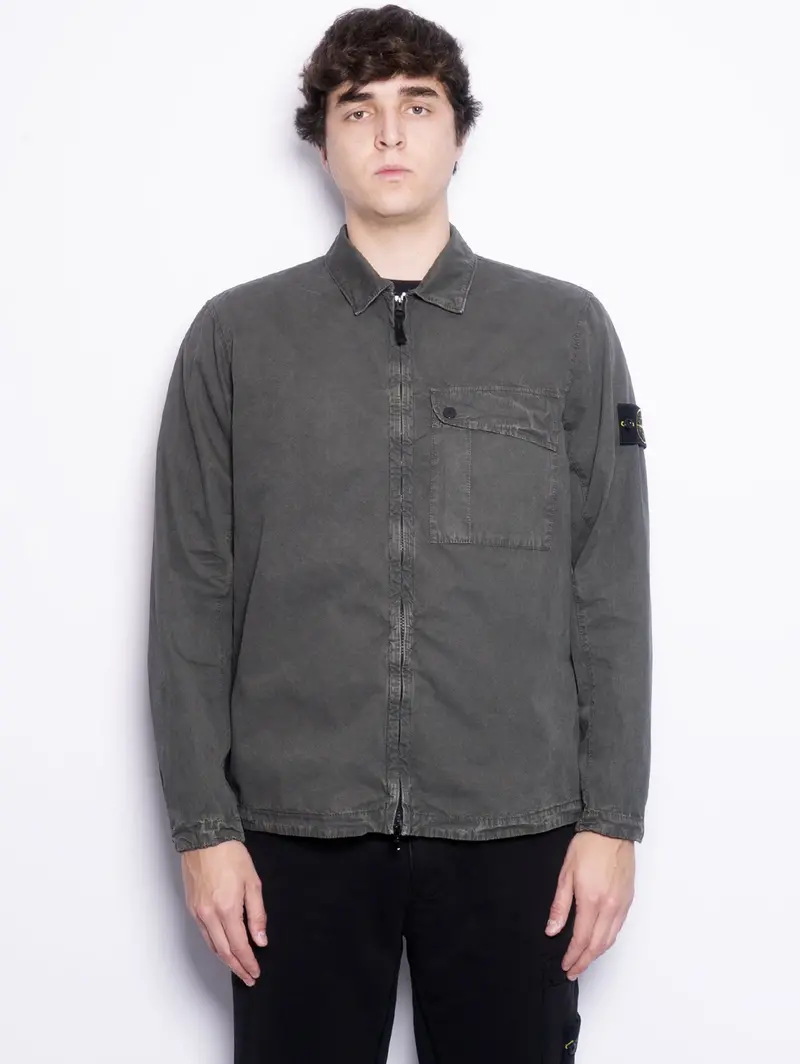 Moss-Dyed Overshirt With Vintage Wash Effect 1