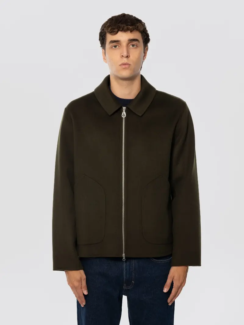 Moss Green Double-Wool Zip-Up Jacket 1