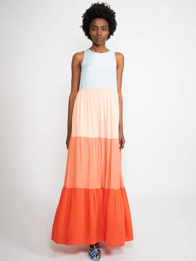 Multicolor Color-Blocked Long Dress 1