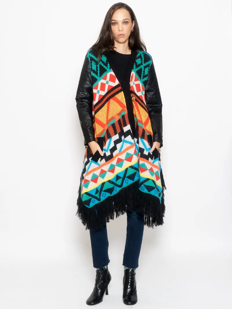 Multicolor Faux-Leather Sleeve Detachable Coat 1
