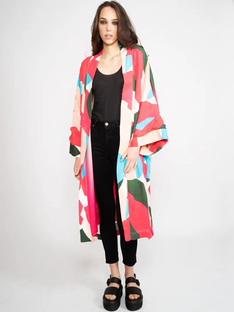 Multicolor Graphic-Print Kimono 1