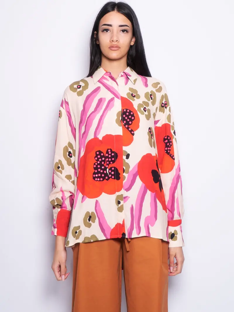 Multicolor Paillette-Embellished Abstract Print Shirt 1