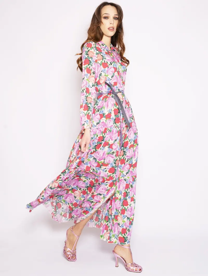 Multicolor Tula Chemisier Midi Dress With Waist Tie 1