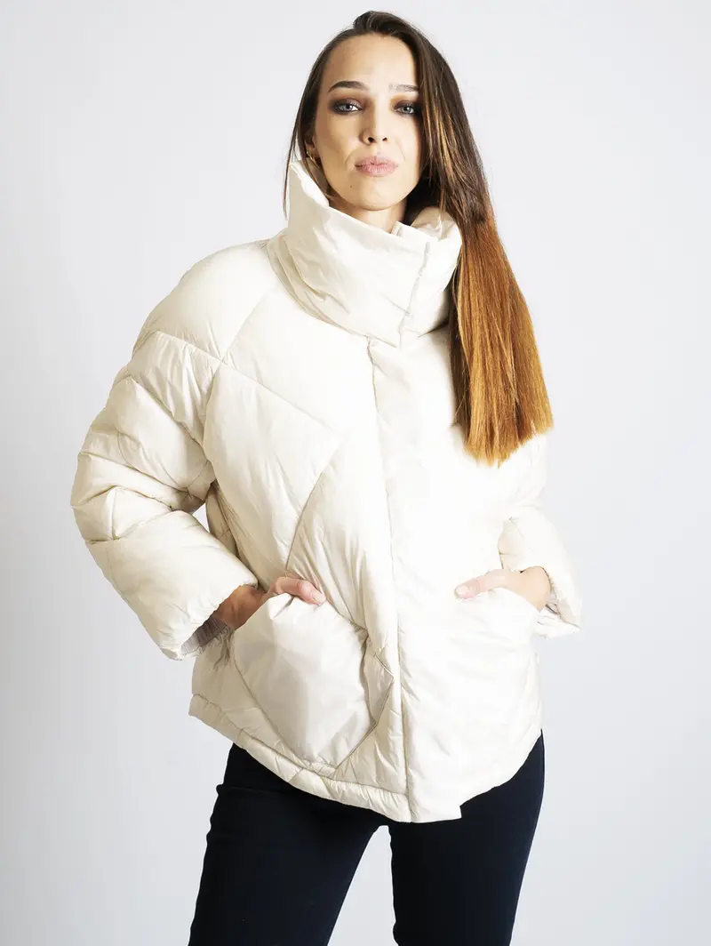 Natural White Oversized Quilted Jacket 1
