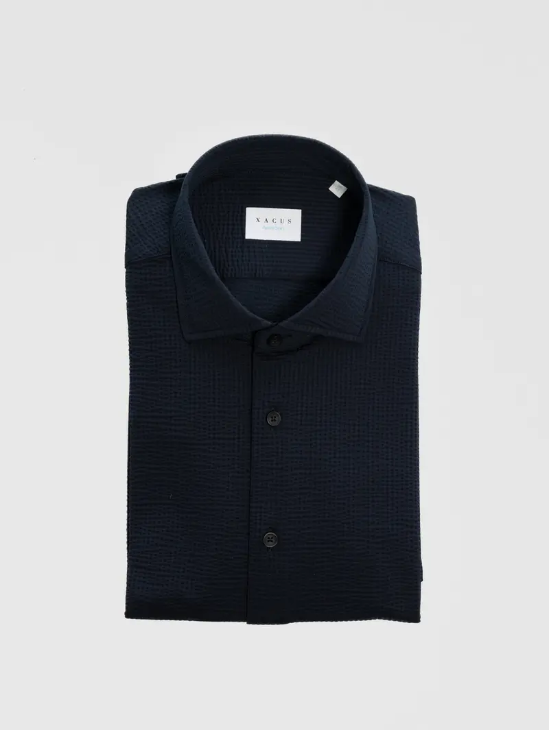 Navy Blue Seersucker Athletic Shirt 1