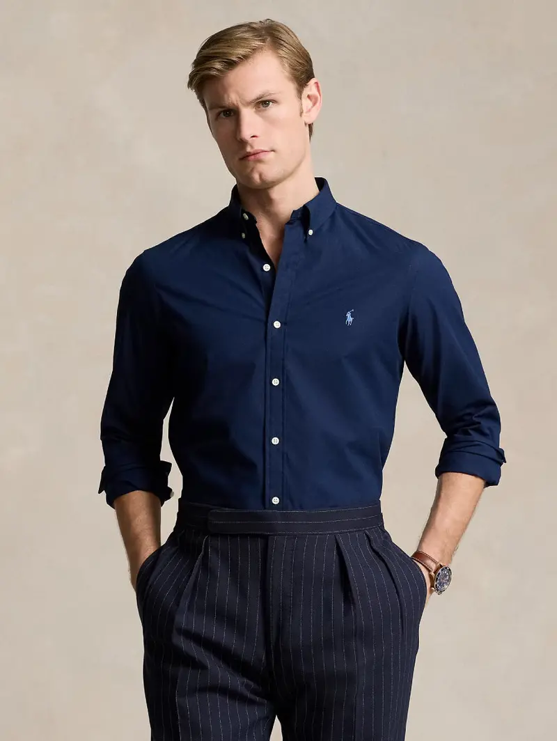 Navy Blue Stretch Poplin Shirt 1