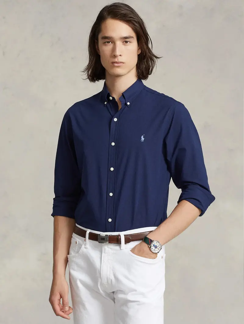 Navy Blue Stretch Poplin Shirt 1
