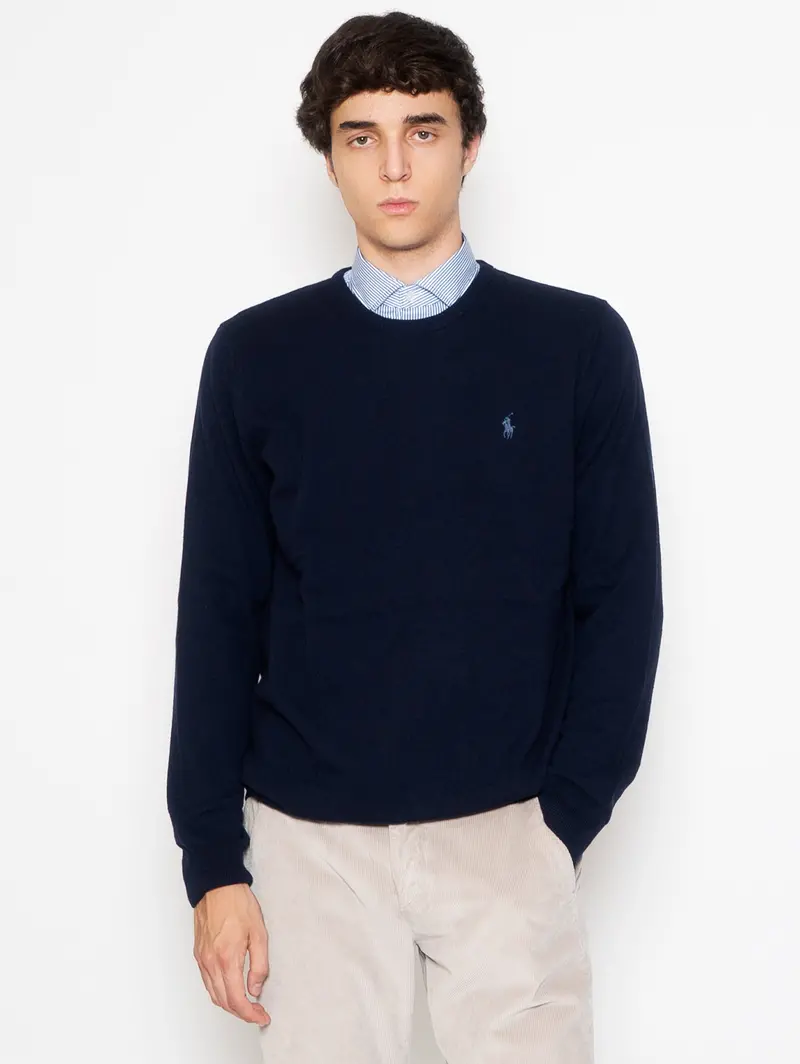 Navy Merino Wool Crew Neck Knit 1