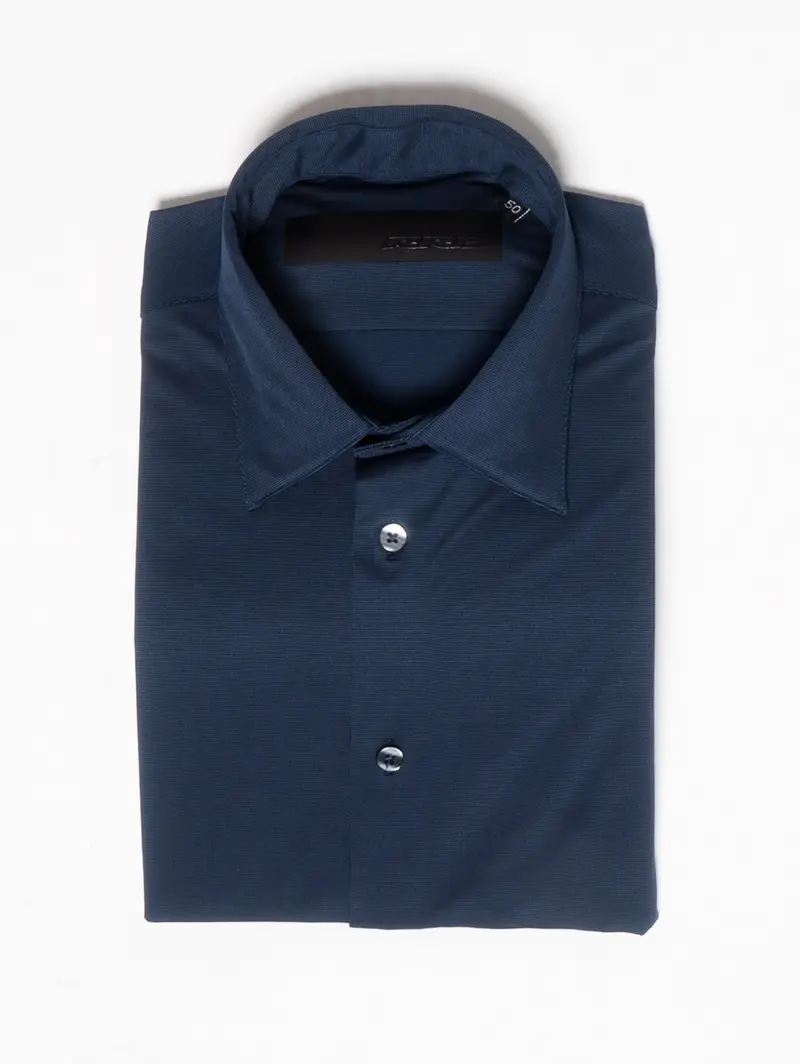 Navy Micro-Stripe Stretch Cotton Shirt 1