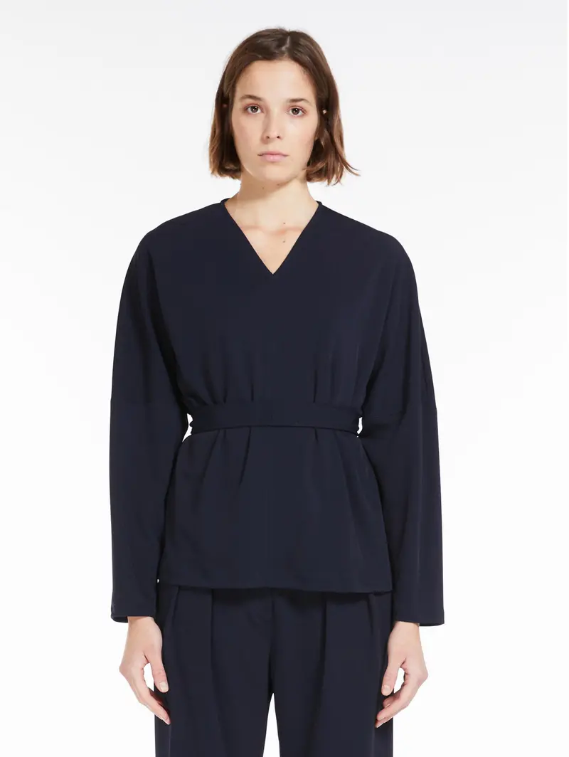 Navy V-Neck Jersey Blouse 1