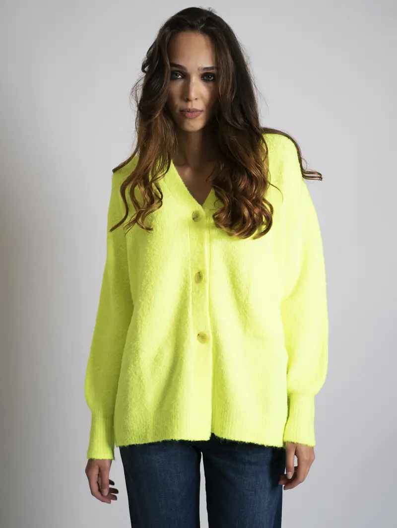 Neon Yellow Bouclé Knit Oversized Cardigan 1
