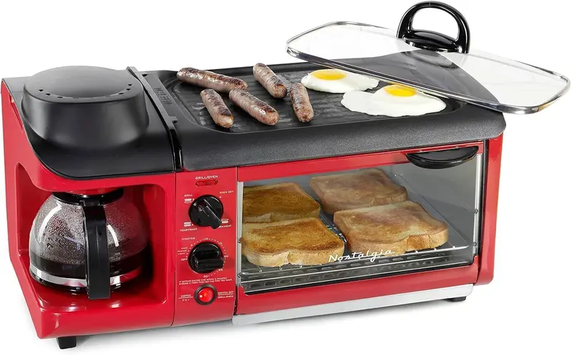 Nostalgia 1500W Red 4-Slice Toaster Oven Breakfast Station 1